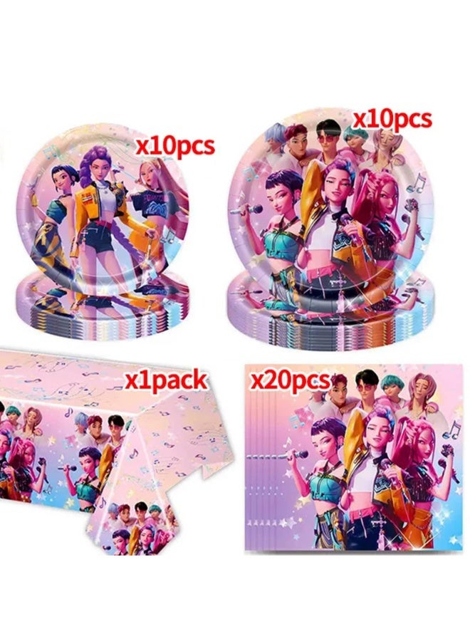 ECLux K-Pop Demon Hunters Party Tableware 20 Plates, 20 Napkins, and Tablecloth71 '' x 42 ''Demon Movie Hunters Party Birthday Party Decorate Supplies - Image 2